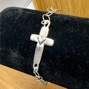 LISA LEONARD Sterling Silver Cross of Faith Bracelet; Heart Cross Charm Link